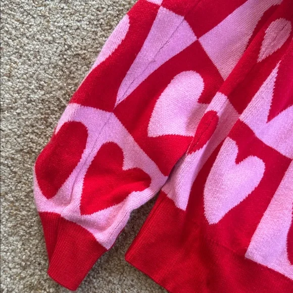 Red and Pink Heart-Print Button-Front Cardigan - Picture 4 of 11